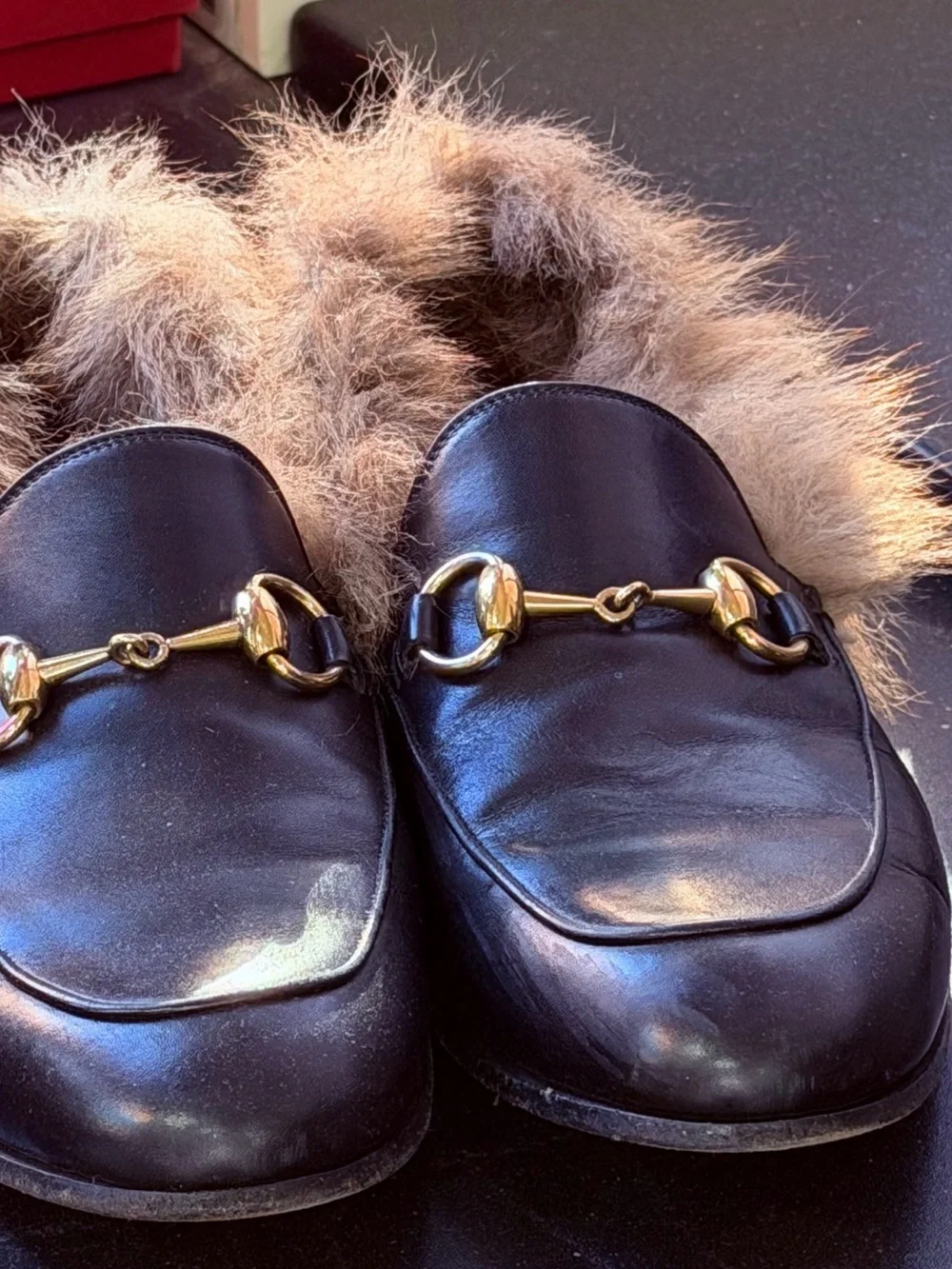 Gucci Black Leather Fur-Lined Princeton Loafers Sze 5.5 Men / Sze 9 Women